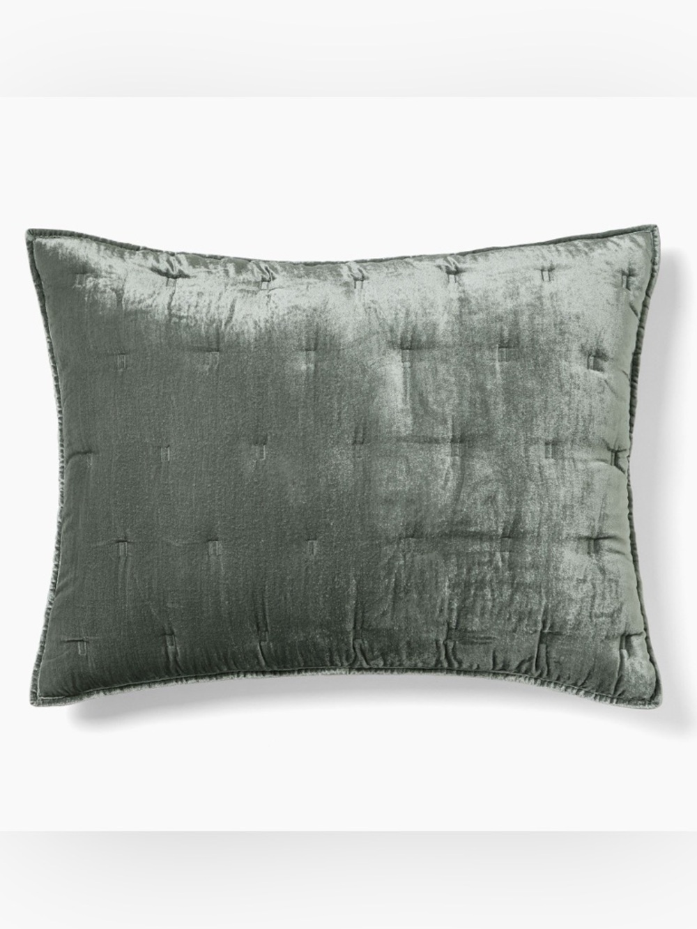 West Elm Gray Lush Velvet Tack Stitch Quilt Pillow Sham